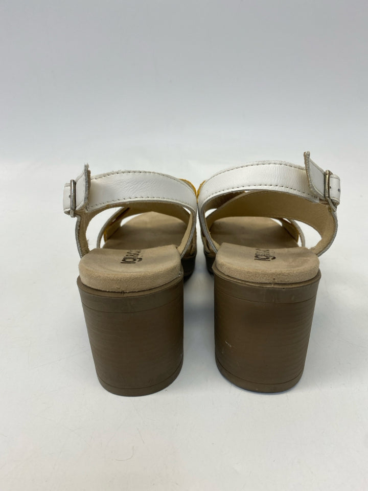 Size 35 White/Cream Mustard Crisscross Sandals