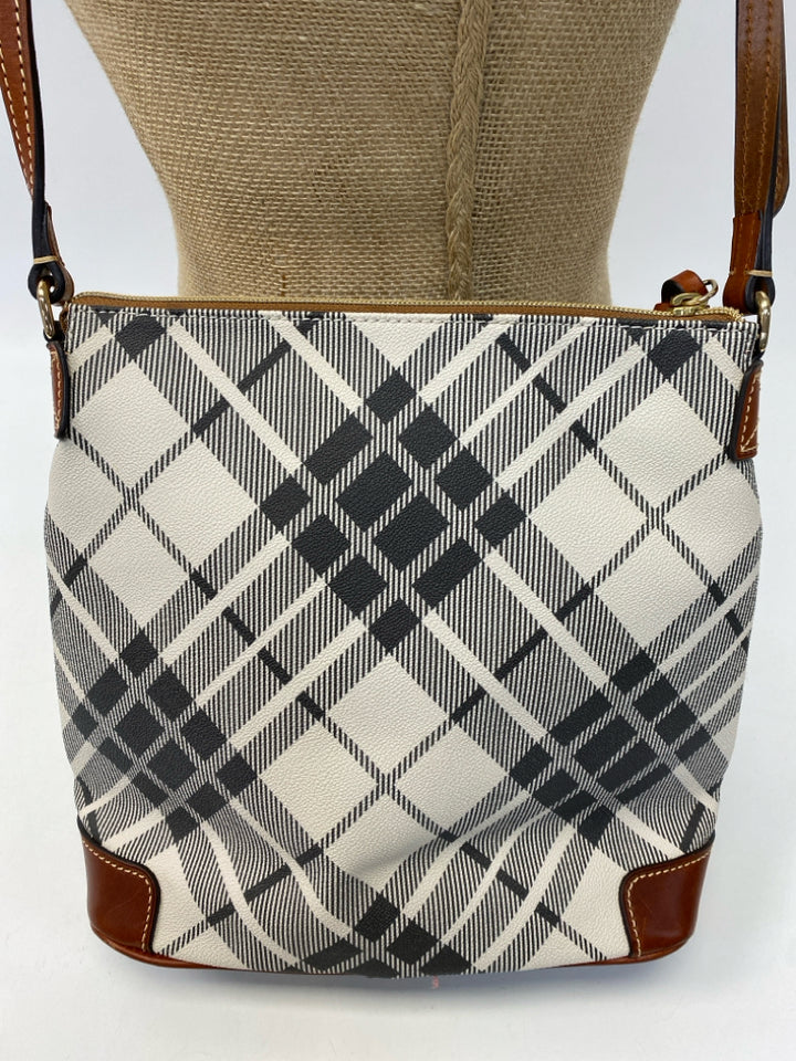 Dooney &amp; Bourke Cream Dark Gray Plaid Crossbody