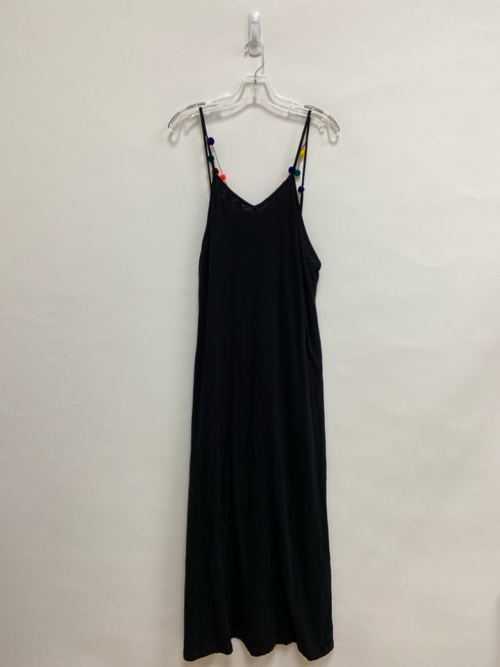 Size P Black Multi Color Pom Poms Sleeveless Petite Dress