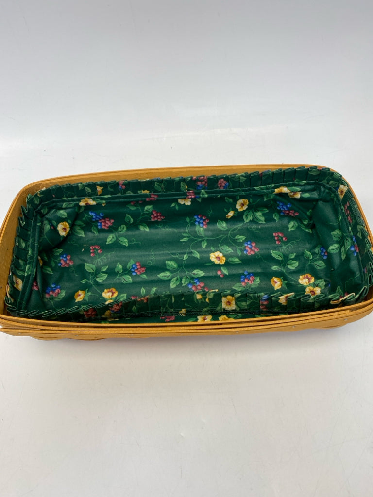 Longaberger Brown Green/Multi Flowers Wood Basket