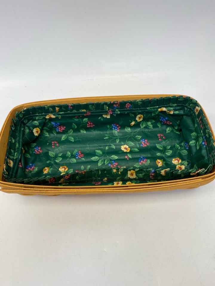 Longaberger Brown Green/Multi Flowers Wood Basket