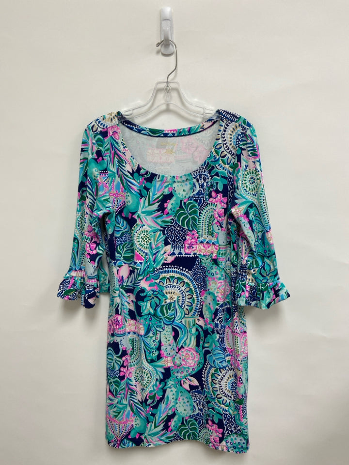 LILLY PULITZER Size L Turquoise Multi Color Floral Ladies Dress