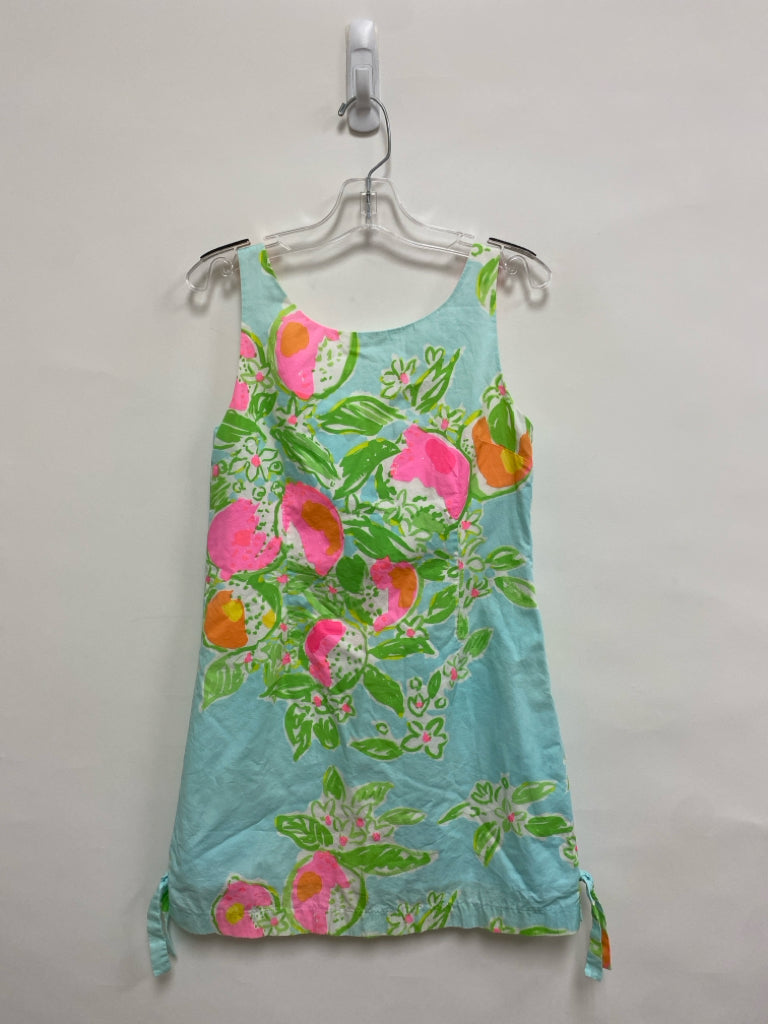 LILLY PULITZER SIZE 14 Aqua/Wht Green/Pink Floral Sleeveless Girl&