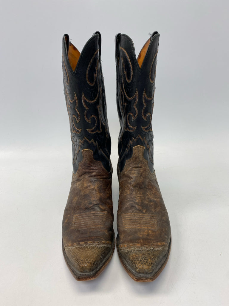Lucchese Size 12 Black Brown Western Men&