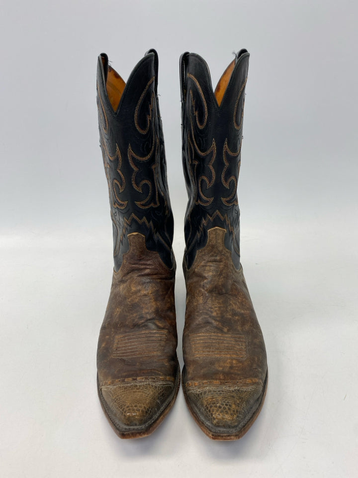 Lucchese Size 12 Black Brown Western Men&
