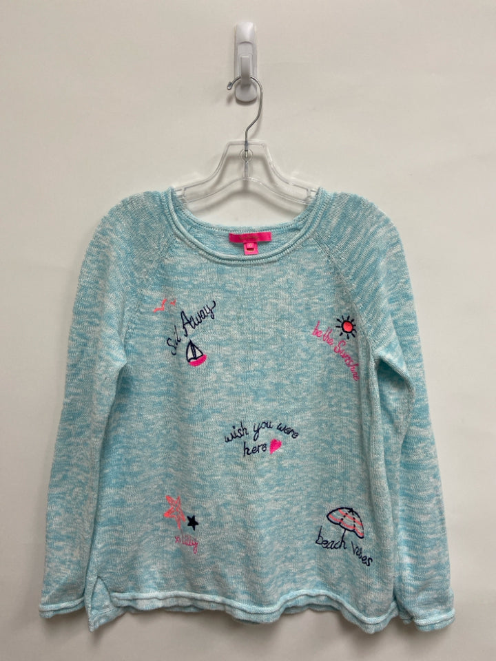 LILLY PULITZER Size XL Aqua/White Navy/Pink Embroidered Ladies Sweater