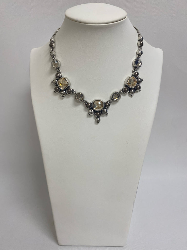 Brighton Silver Color Amber Jeweled Necklace
