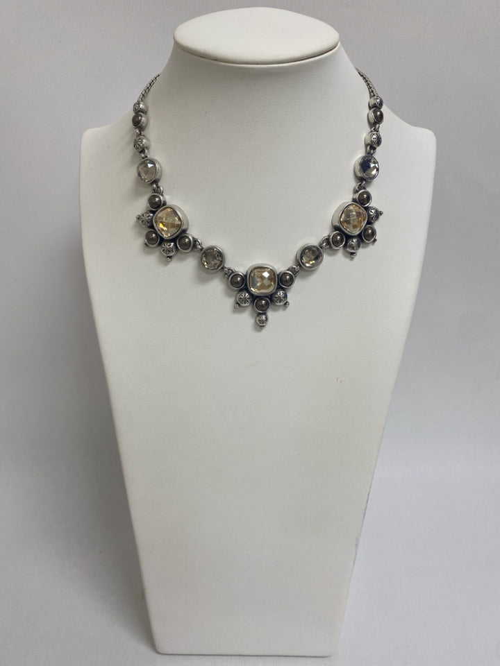Brighton Silver Color Amber Jeweled Necklace