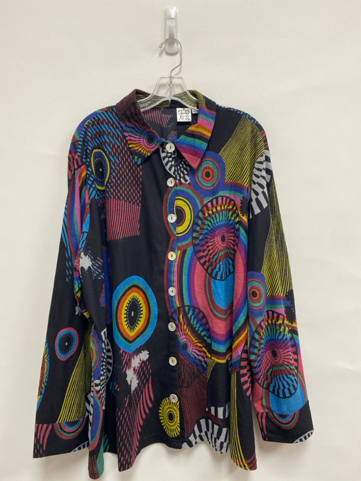 parsley&amp;sage  SIZE  3X Black Yellow/Multi Abstract Button Down Plus Size Top