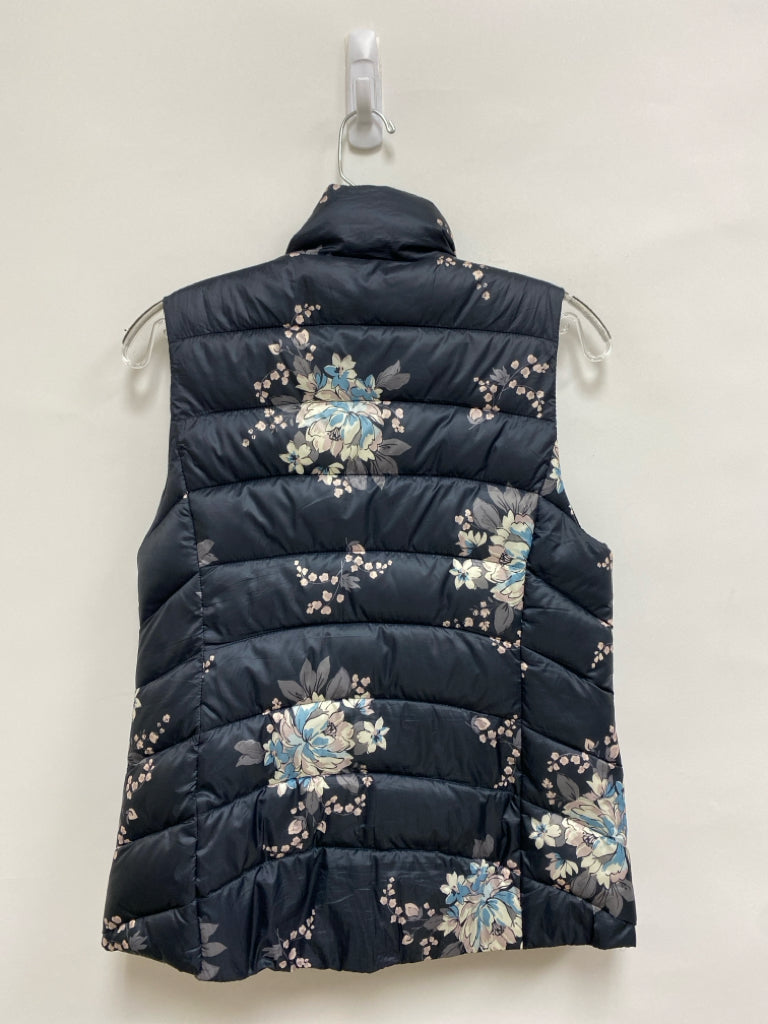 LOFT Size XS Black Mauve/Blue Flowers Puffer Ladies Vest