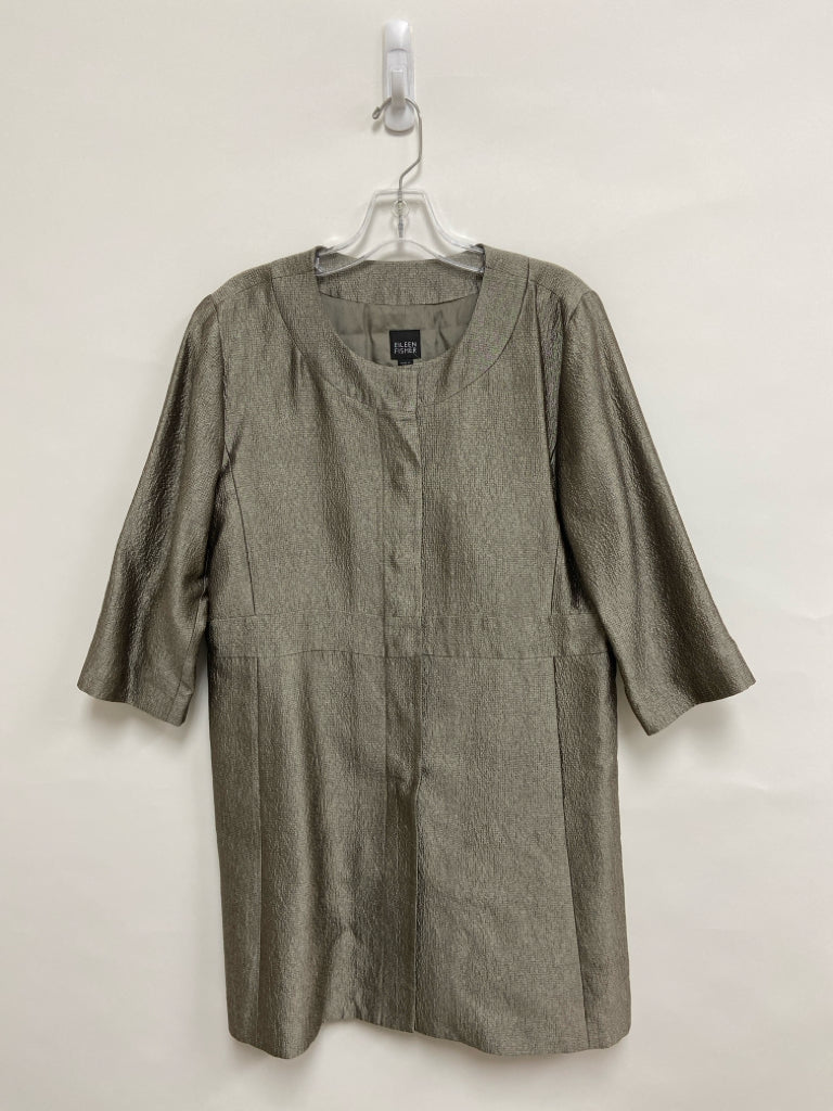 Eileen Fisher Size M Pewter Texture 3/4 Sleeve Silk Ladies Jacket
