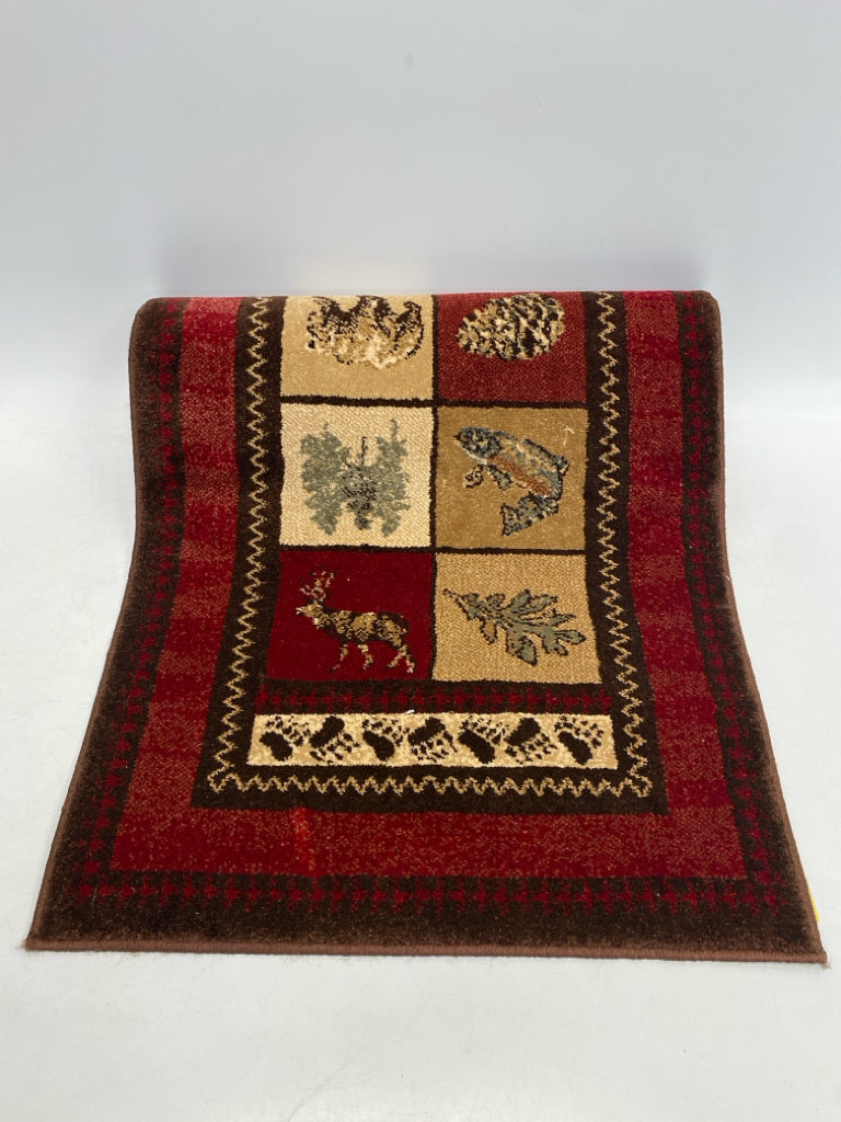 Burgundy Brown Forest Animals Rug