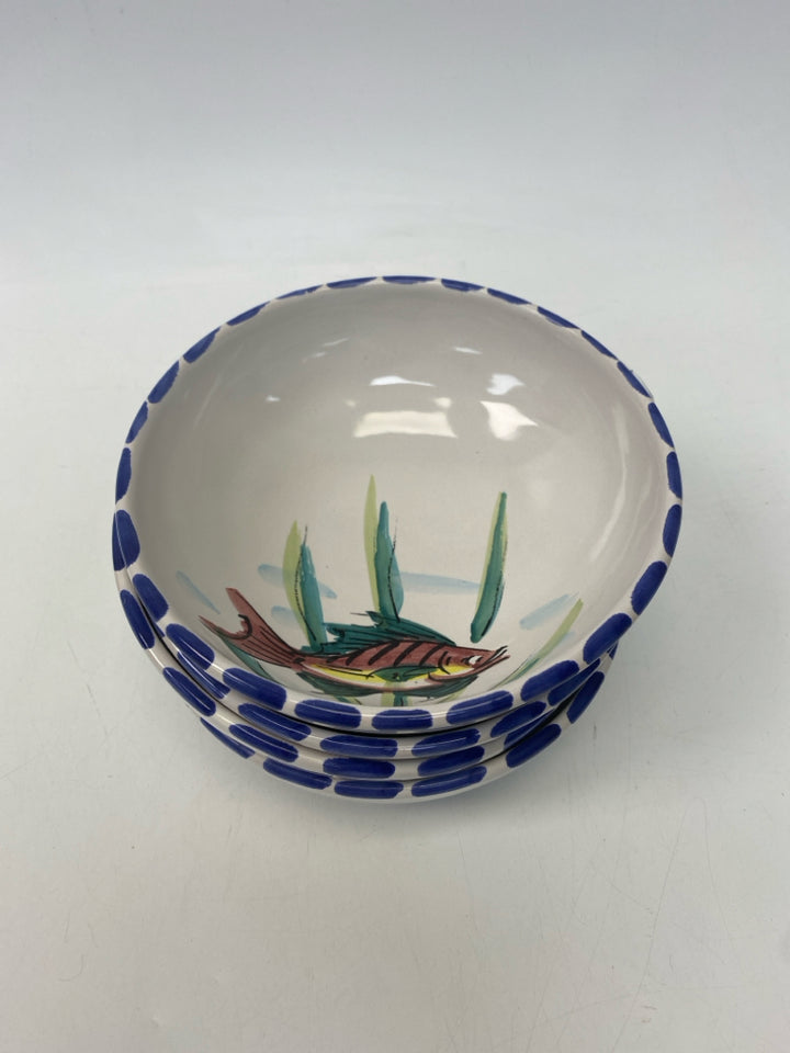Vietri White Pink/Blue Fish Pottery Bowl(s)