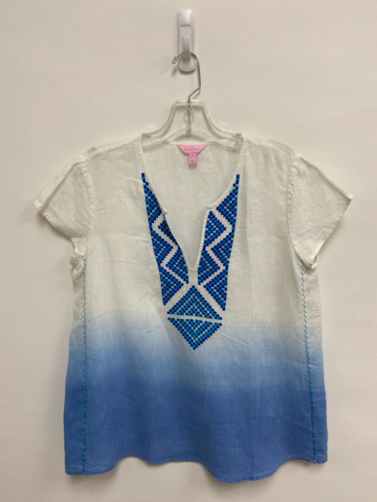 LILLY PULITZER Size S White Blue Gradient Embroidered Ladies Top