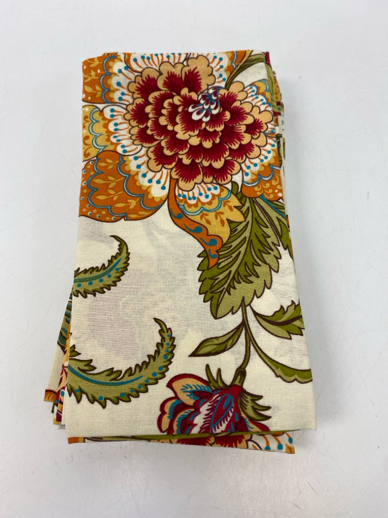 White Orange/Multi Flowers Napkins
