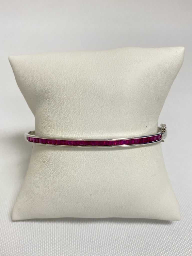 Silver Fuchsia Jeweled Bracelet