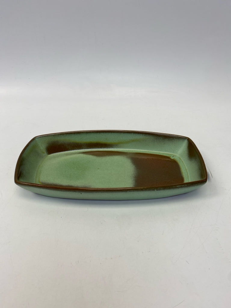 Green Brown Pottery Serving Piece