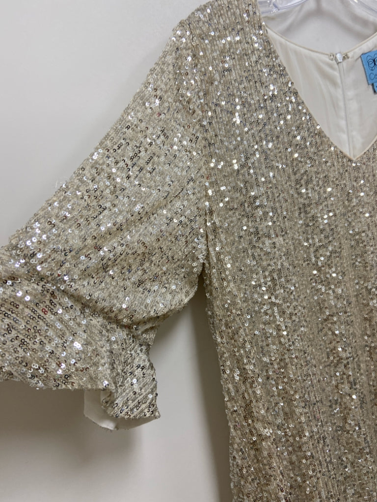 CeCe Size 1X Cream Silver Sequins Plus Size Dress