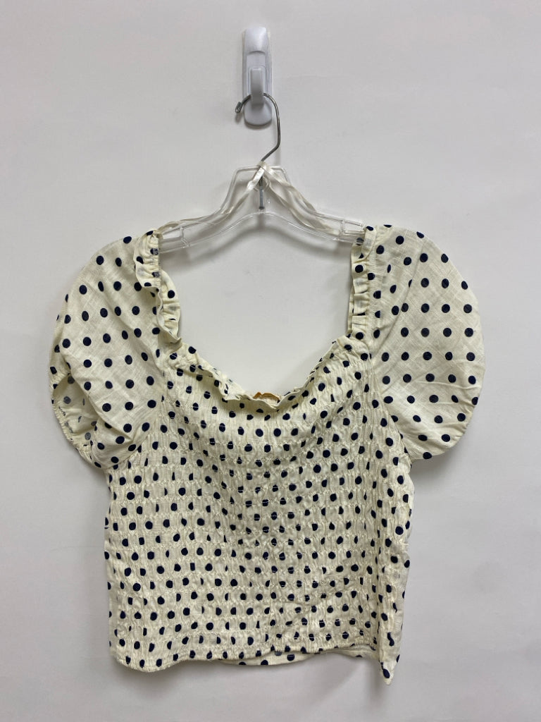 NWT monteau Size L Ivory Black Polka Dot Cropped Ladies Top