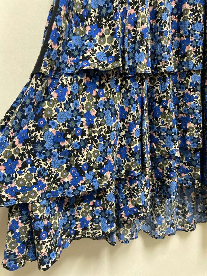 Size 12 Blue/Cream Olive/Black Flowers Maxi Ladies Dress