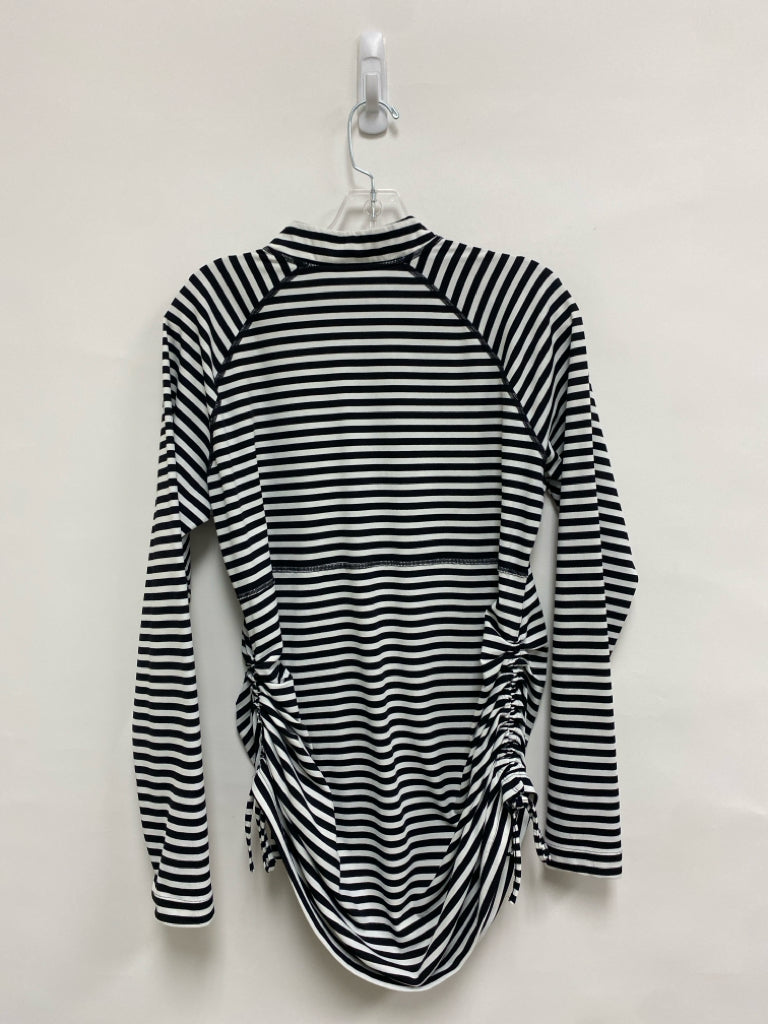Coolibar Size L White Black Striped Quarter Zip Ladies Swimwear