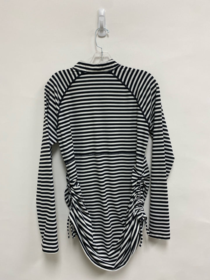 Coolibar Size L White Black Striped Quarter Zip Ladies Swimwear
