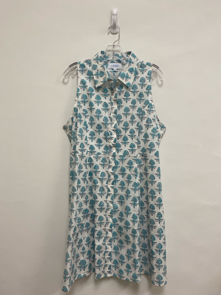 Size XL White Aqua/Brown Floral Sleeveless Ladies Dress