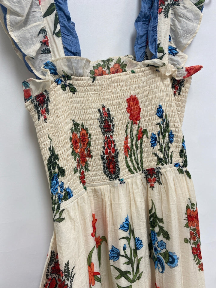 THML Size S Beige Blue/Multi Floral Sleeveless Ladies Dress