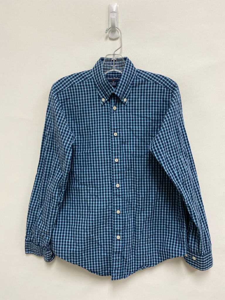 Brooks Brothers SIZE M Navy/white Turquoise Squares Long Sleeve Boy&