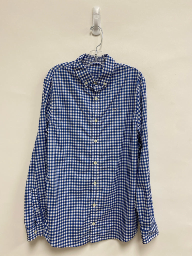 Vineyard Vines SIZE 16 White/Blue Checkered Long Sleeve Boy&