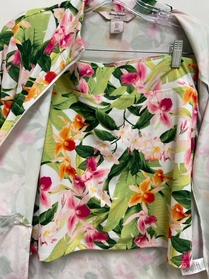 Tommy Bahama Size L Green/White Pink/Orange Tropical Zip Down Athletic 2pc