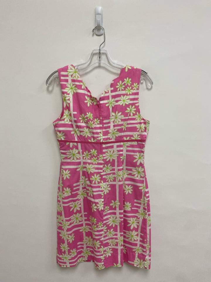 LILLY PULITZER Size 6 Pink Green/White Flowers Sleeveless Ladies Dress