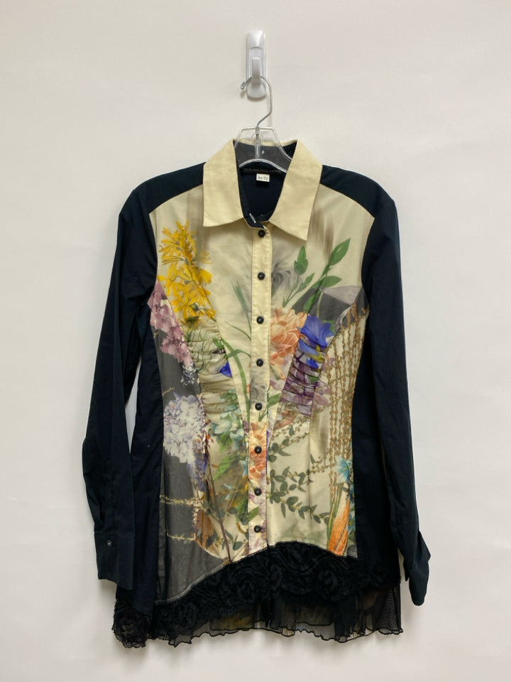 Size 8 Black Tan/Multi Flowers Ladies Top
