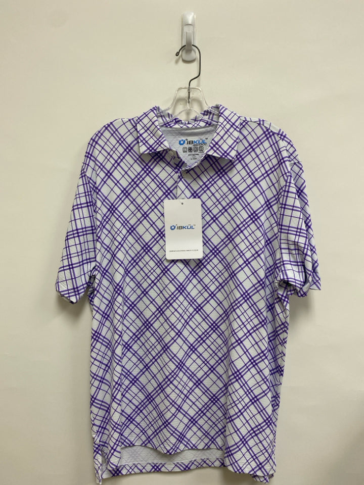NWT IBKUL Size L White Purple Plaid Polo Men&