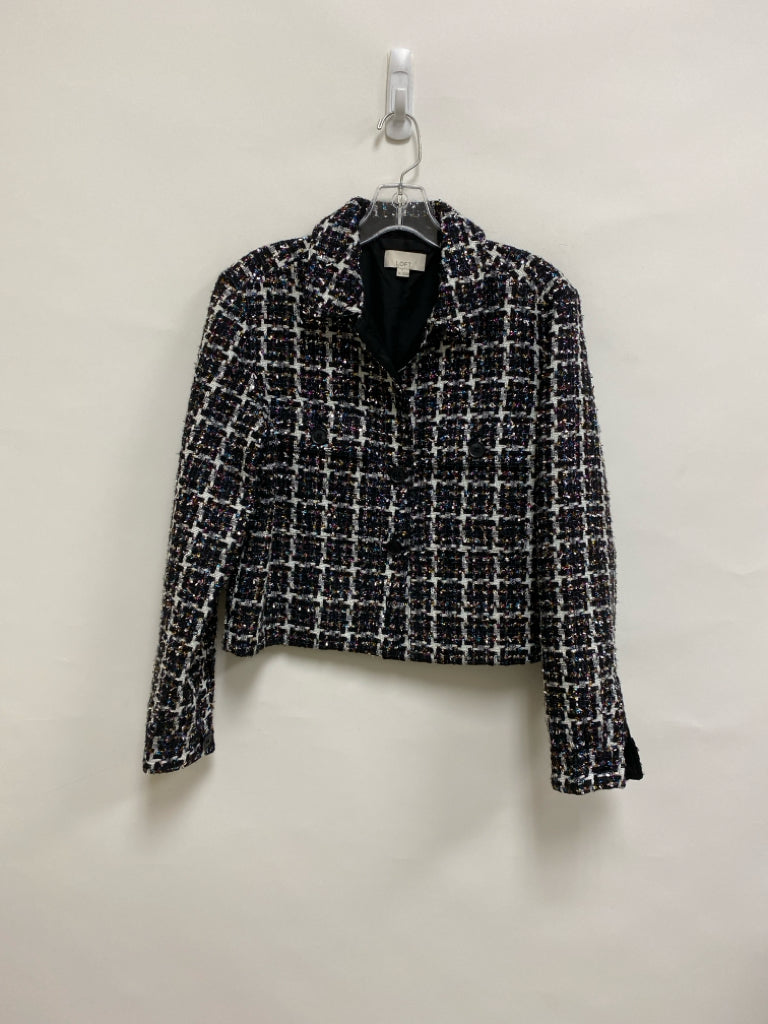 LOFT Size XS Black White/Multi Shimmery Cropped Tweed Ladies Jacket