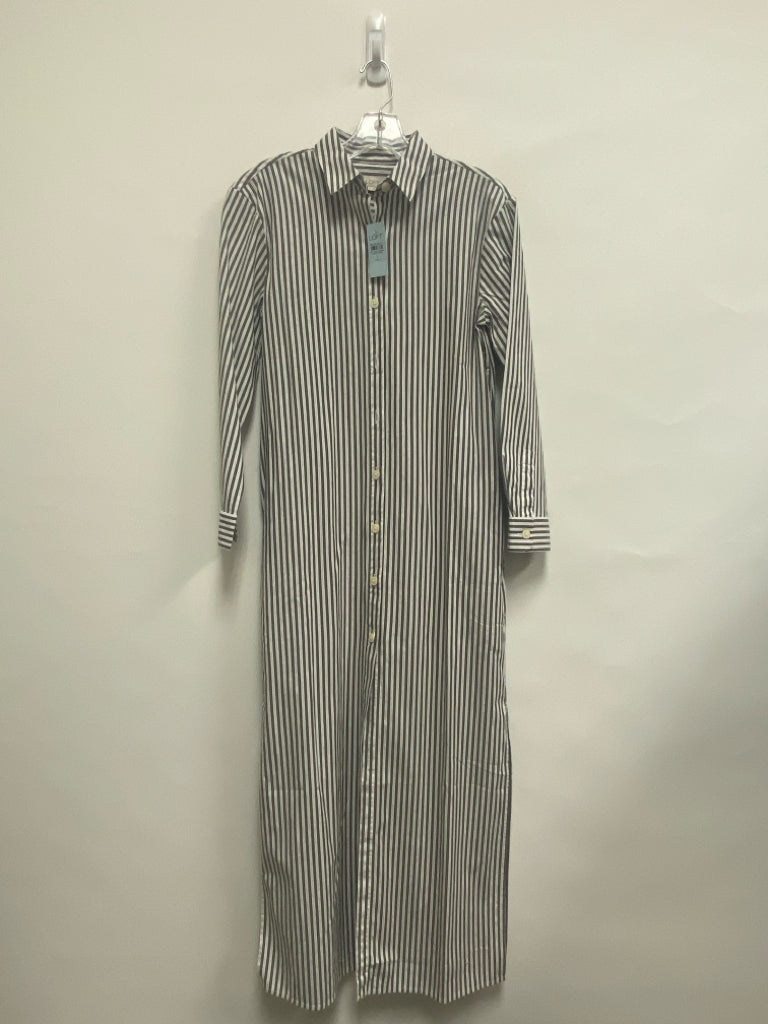 NWT LOFT Size SP White Charcoal Stripes Button Up Petite Dress