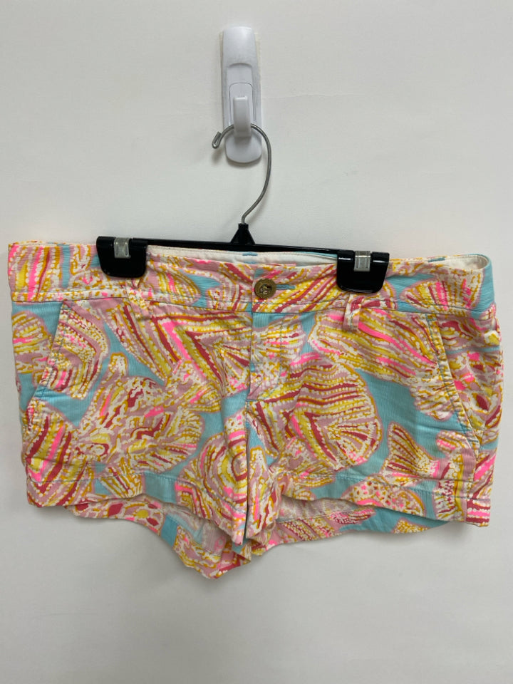 LILLY PULITZER Size 4 Yellow/White Aqua/Pink Abstract Ladies Shorts