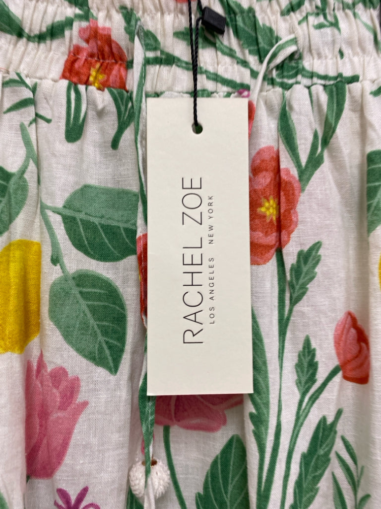 NWT RACHEL ZOE Size L White Multi Color Flowers Linen Blend Ladies Skirt