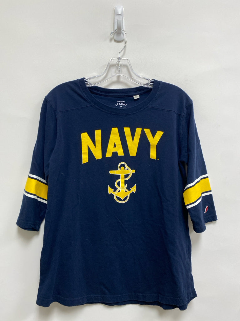 Size M Navy Yellow Anchors 3/4 Sleeve Ladies Top