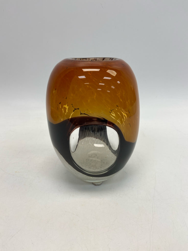 Orange Clear/Black Glass Vase