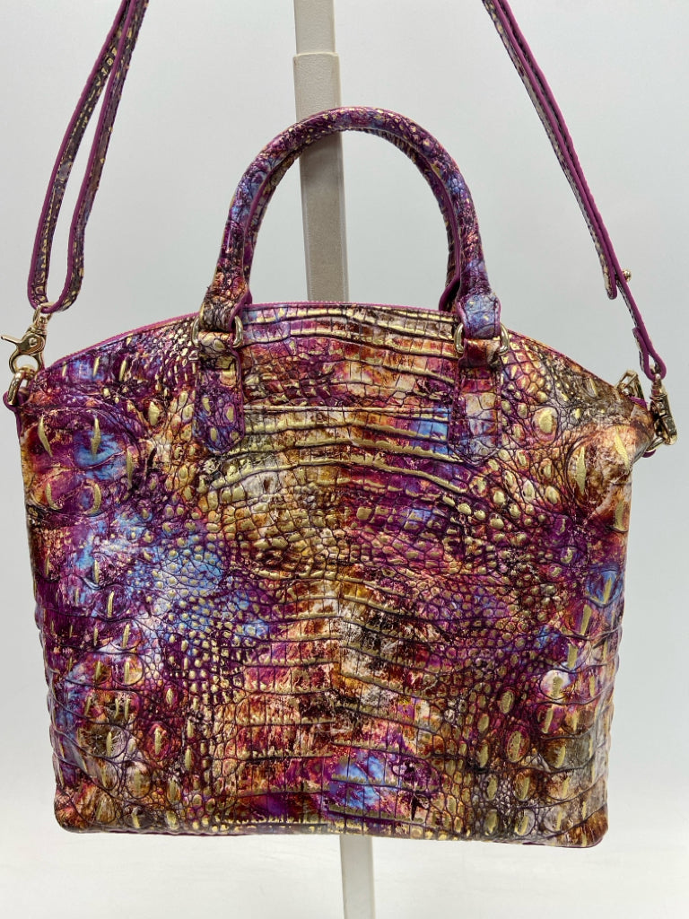 Brahmin Purple Multi-Color Embossed Handbag
