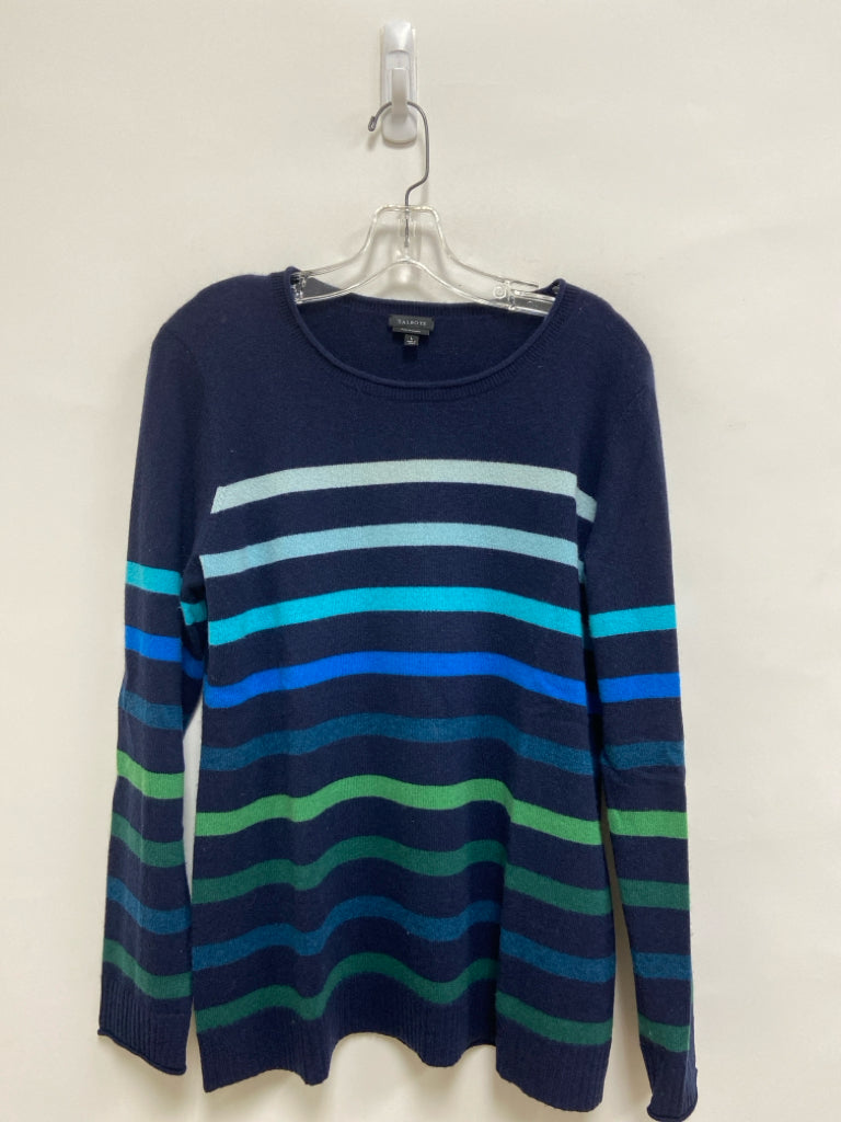 Talbots Size L Navy Aqua/Green Stripes Cashmere Ladies Sweater