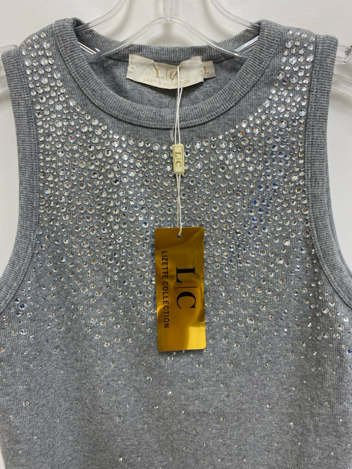 NWT Size L Gray Heather Jeweled Tank Ladies Top