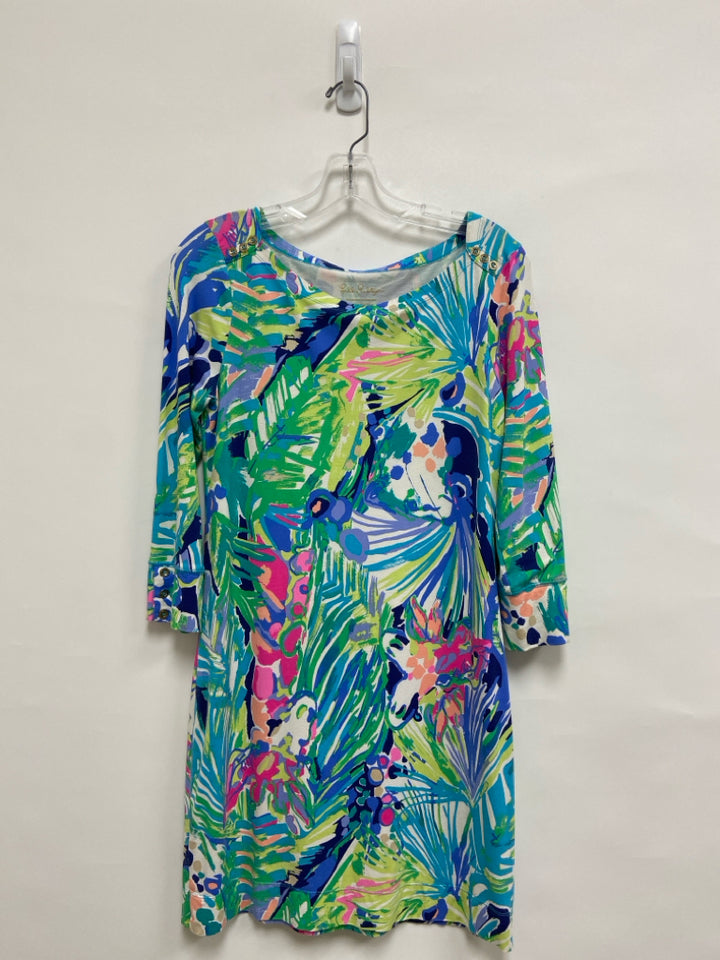 LILLY PULITZER Size M Turquoise White/Multi Abstract Boat Neck Ladies Dress