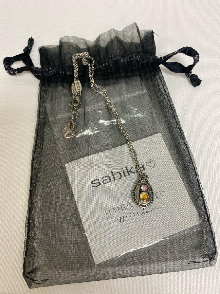 NEW/PKG sabika Silver Color Pink/Yellow Shapes Necklace
