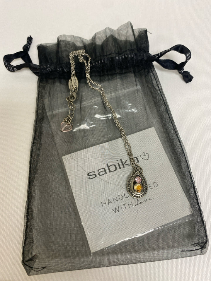 NEW/PKG sabika Silver Color Pink/Yellow Shapes Necklace