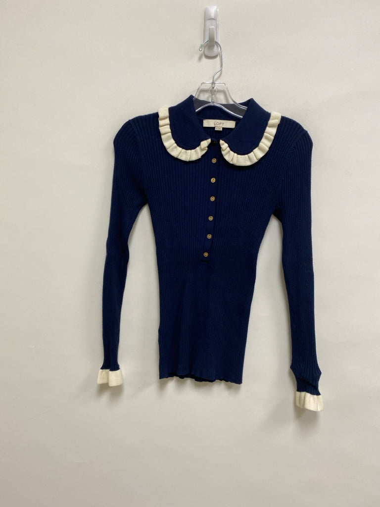 LOFT Size XS Navy Ribbed Pull-on Ladies Sweater