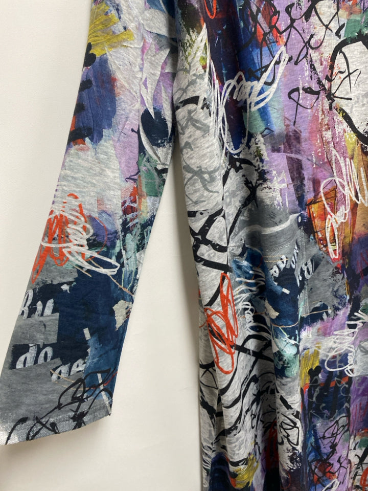 Inoah Size XL Gray/Black Orange/Multi Abstract Mock Neck Ladies Dress
