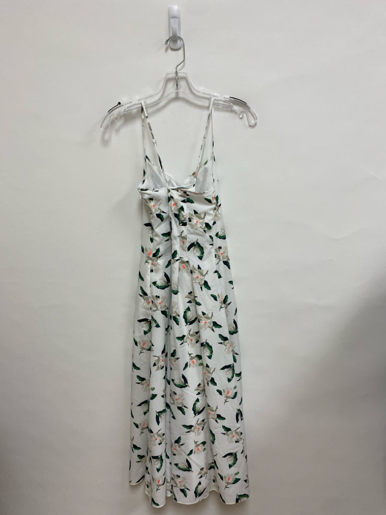 Banana Republic Size 2 White Green/Coral Flowers Sleeveless Ladies Dress