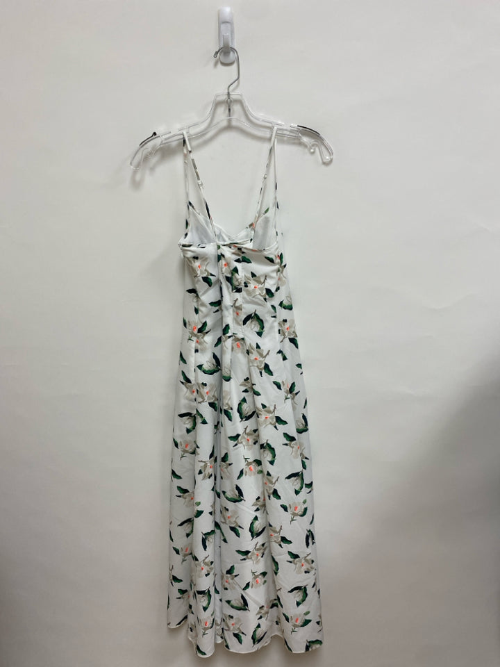 Banana Republic Size 2 White Green/Coral Flowers Sleeveless Ladies Dress